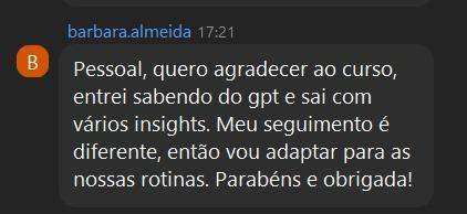 Depoimento 1 de participante do workshop